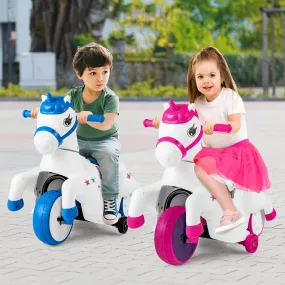 12V Unicorn Ride on Toy with Training Wheels for Kids-Blue and White