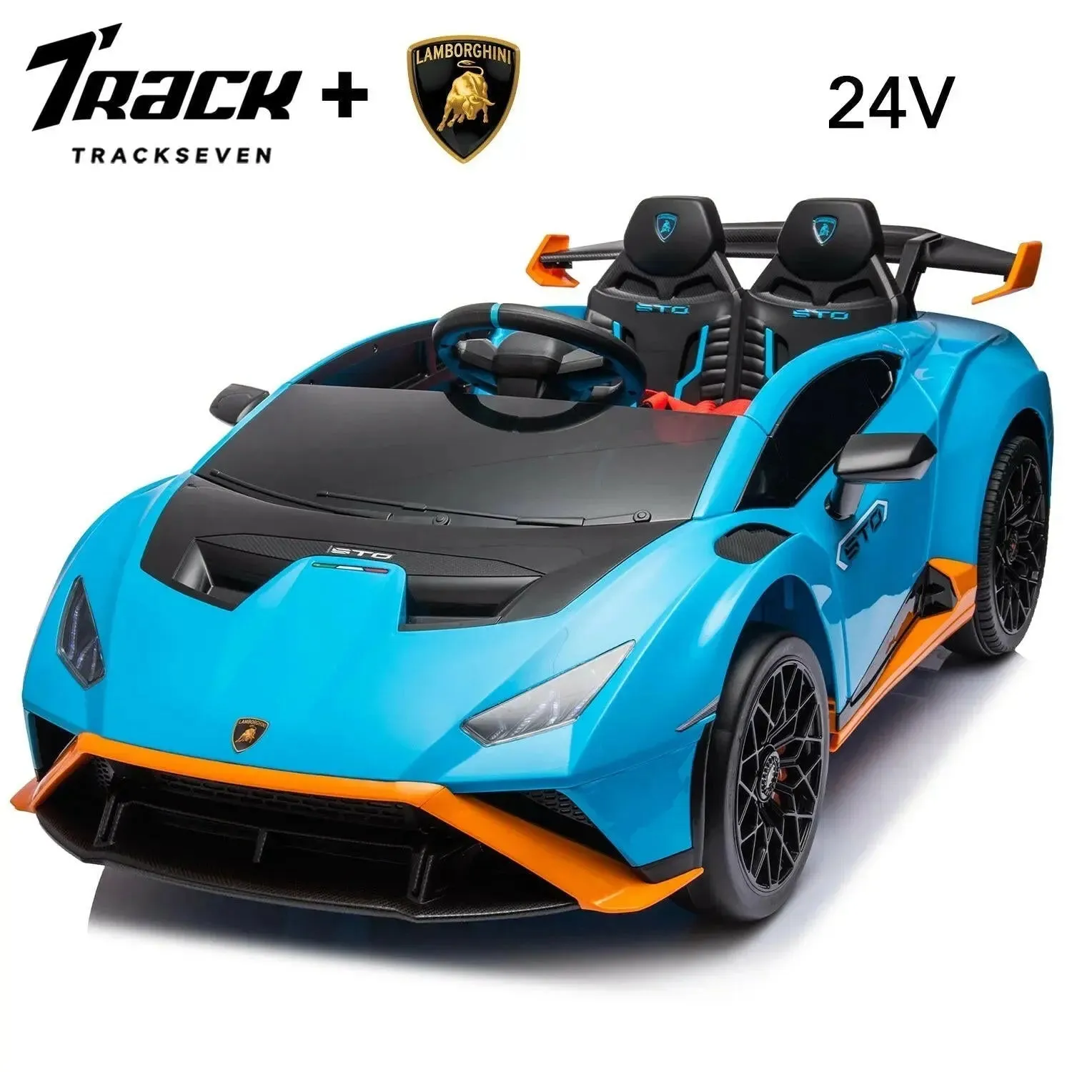 24V Kids Ride on Car, Licensed Lamborghini STO Electric Car for Boys Girls, 2-Seater Ride on Drift Car with Remote Control, Music, 360° Spin, Max Speed 6Mph, Blue