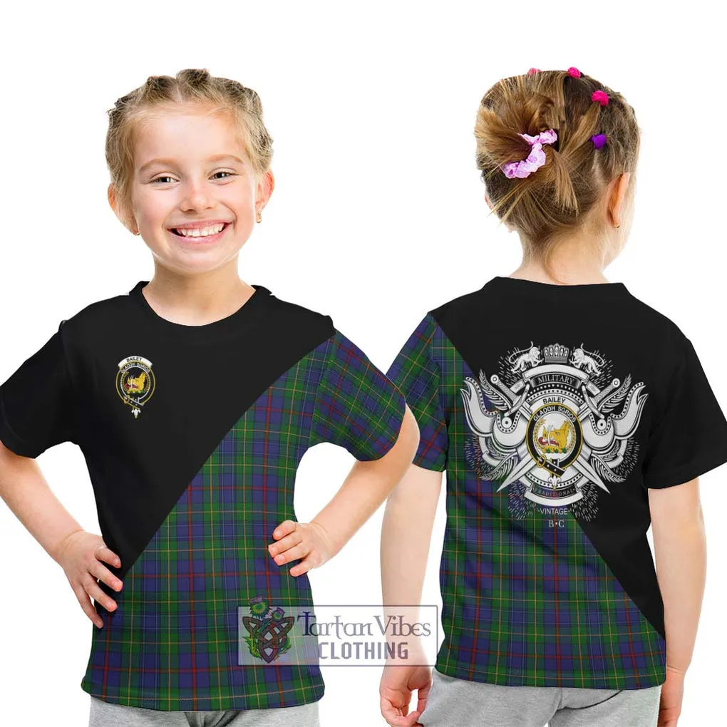 Bailey Tartan Kid T-Shirt with Family Crest and Military Logo Style