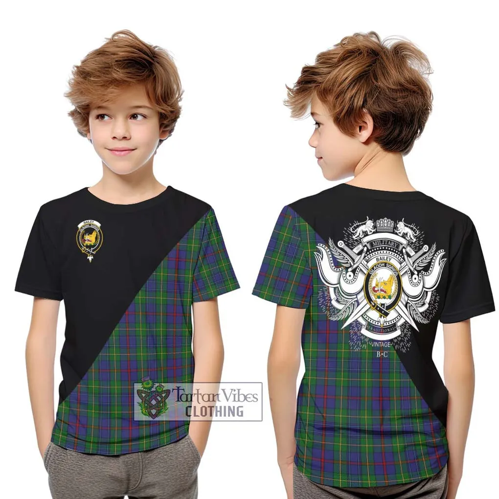 Bailey Tartan Kid T-Shirt with Family Crest and Military Logo Style