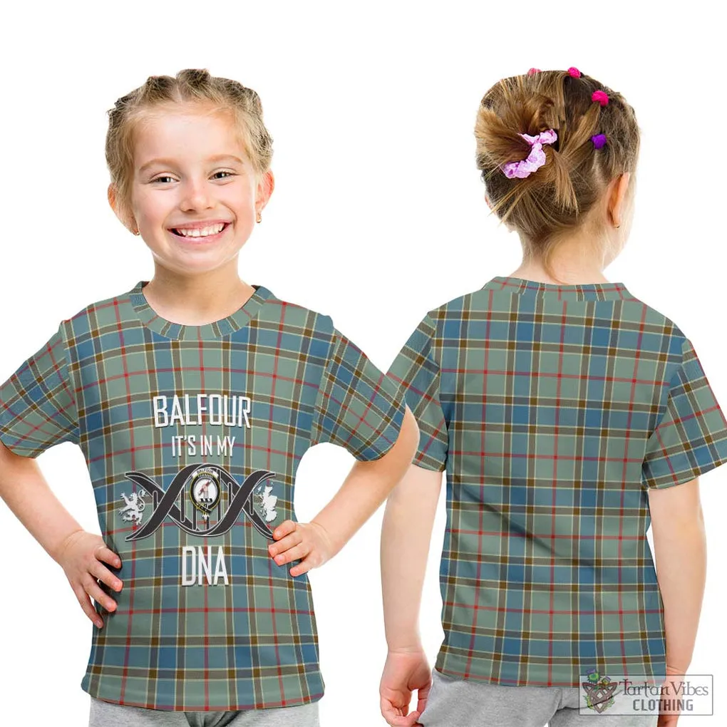 Balfour Blue Tartan Kid T-Shirt with Family Crest DNA In Me Style