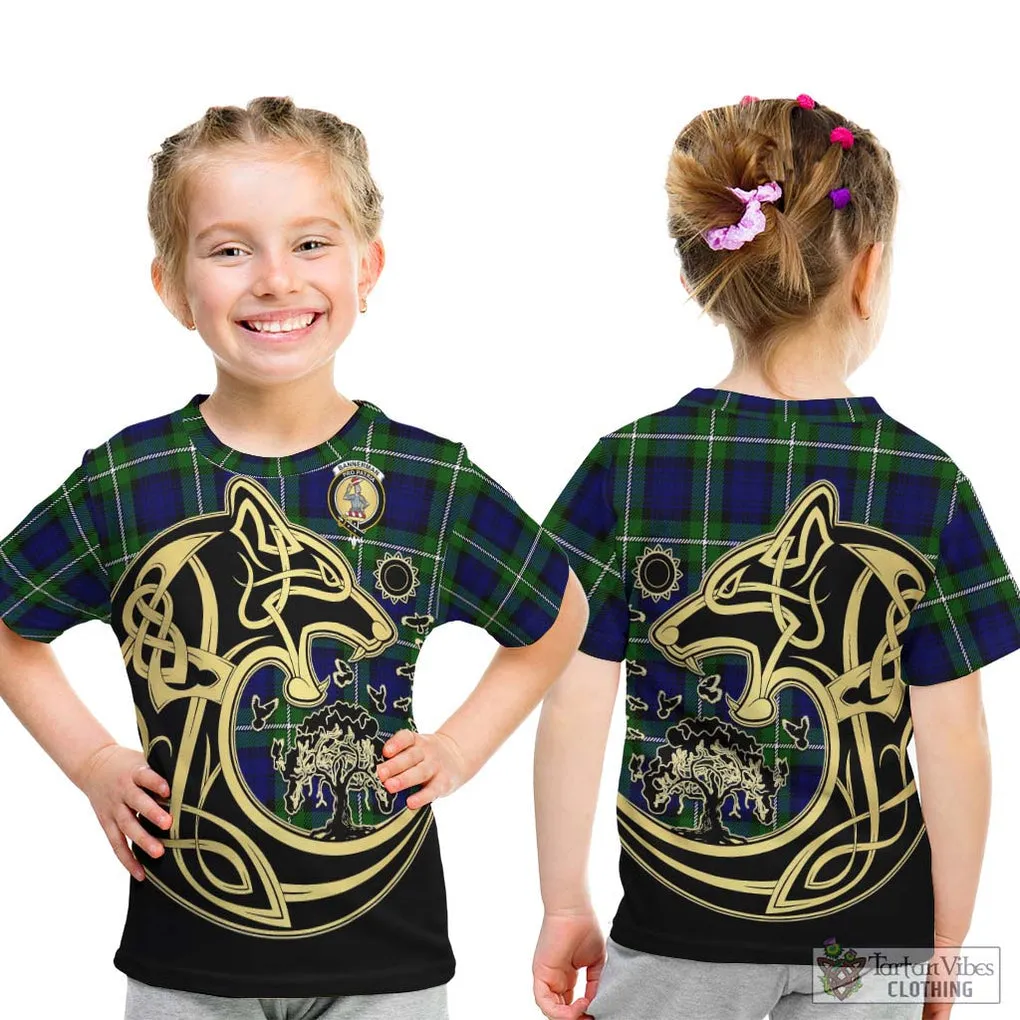 Bannerman Tartan Kid T-Shirt with Family Crest Celtic Wolf Style