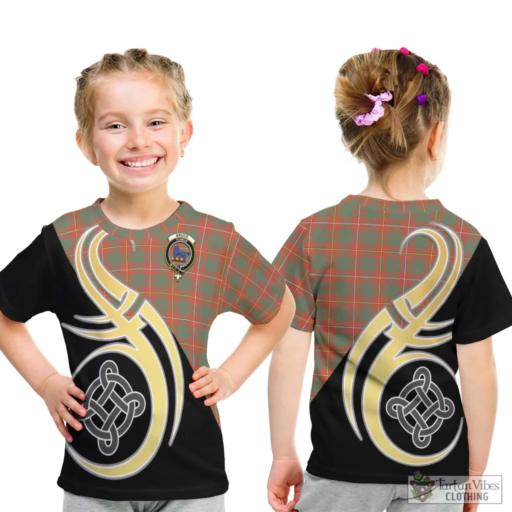 Bruce Ancient Tartan Kid T-Shirt with Family Crest and Celtic Symbol Style