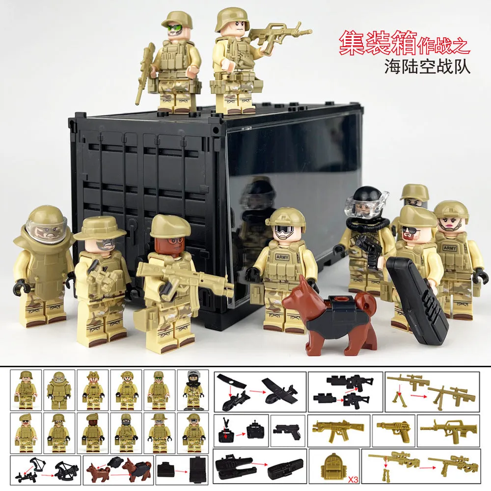 Children's Particle Building Blocks Toys Container Special Police Man Dog Shield Building Blocks Toys