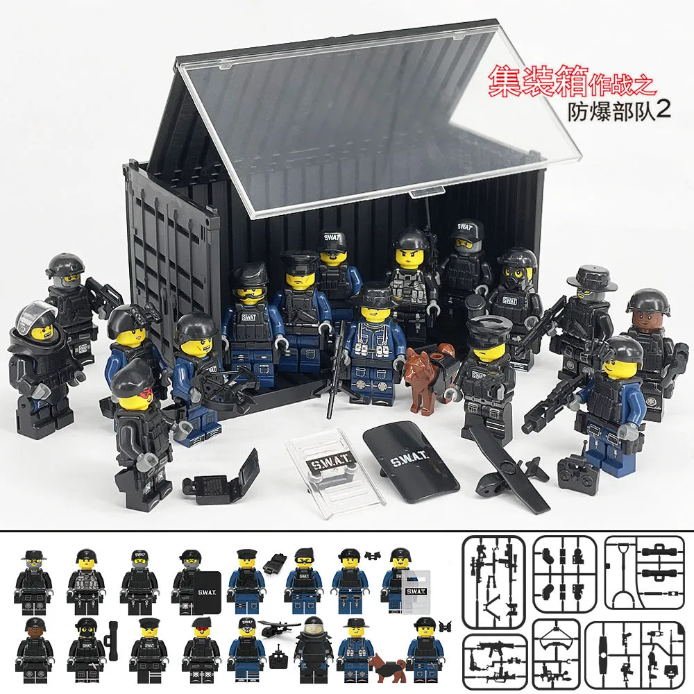 Children's Particle Building Blocks Toys Container Special Police Man Dog Shield Building Blocks Toys