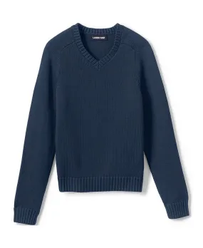 Children's school uniform Lands' End Children's Cotton Modal V-Neck Sweater, Blue