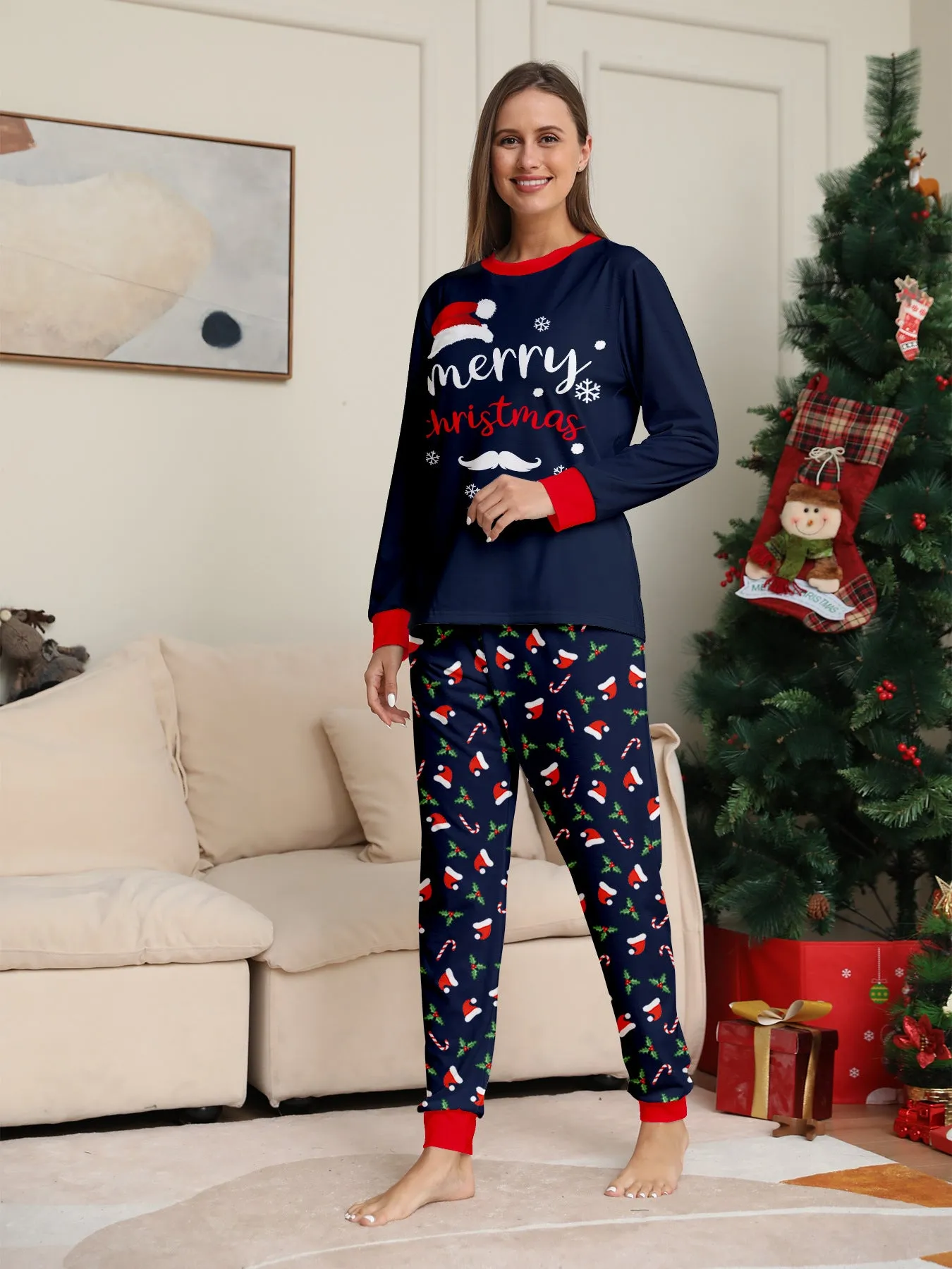 Family Parent-Child Santa Hat White Beard Pajamas Set