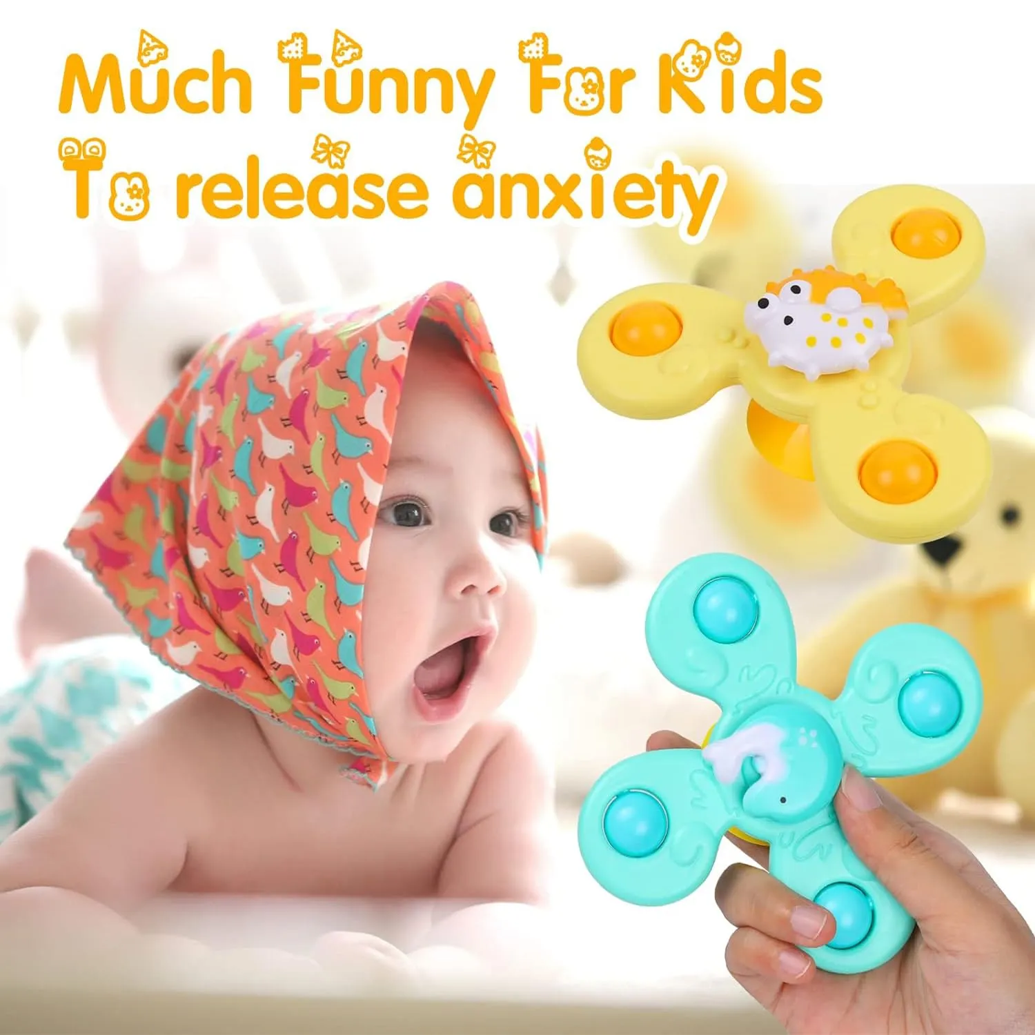 Kidology 3Pcs Silicone Suction Cup Flower Spinning Bath Toy Sensory Fidget Baby Bath Spinning Bath Toys for Toddlers and Infants Sticks to Window Table Baby High Chair Tray Bath