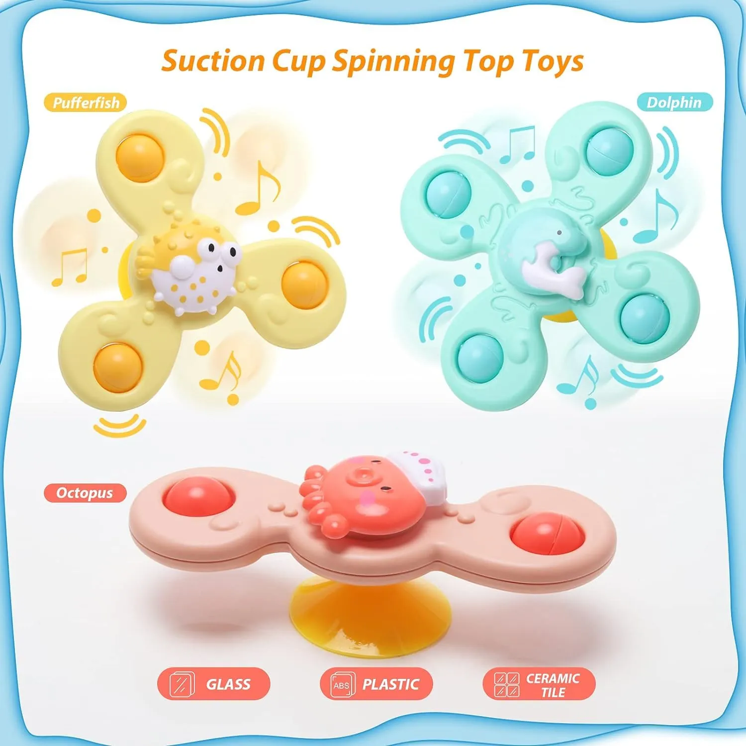 Kidology 3Pcs Silicone Suction Cup Flower Spinning Bath Toy Sensory Fidget Baby Bath Spinning Bath Toys for Toddlers and Infants Sticks to Window Table Baby High Chair Tray Bath