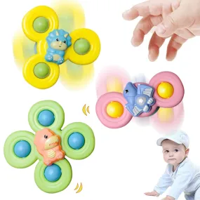 Kidology 3Pcs Silicone Suction Cup Spinning Bath Toy Sensory Fidget Baby Bath Spinning Bath Toys for Toddlers and Infants Sticks to Window Table Baby High Chair Tray Bath