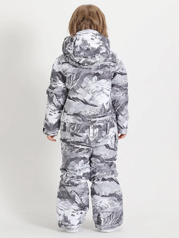 Kid's Landscape Painting Waterproof One Piece Snowboard Suit