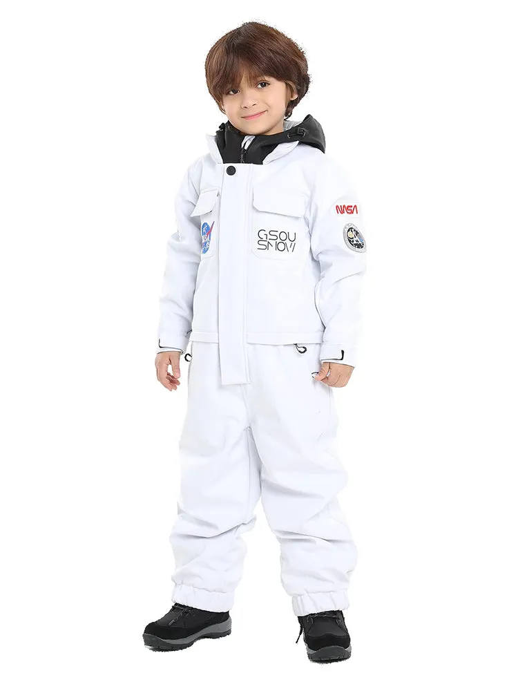 Kid's White Ski Suit One Piece Snowsuits Waterproof Ski Jumpsuits