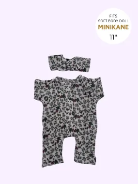 Minikane Doll Clothes | Soft Body Doll Jumpsuit with Headband - Roses