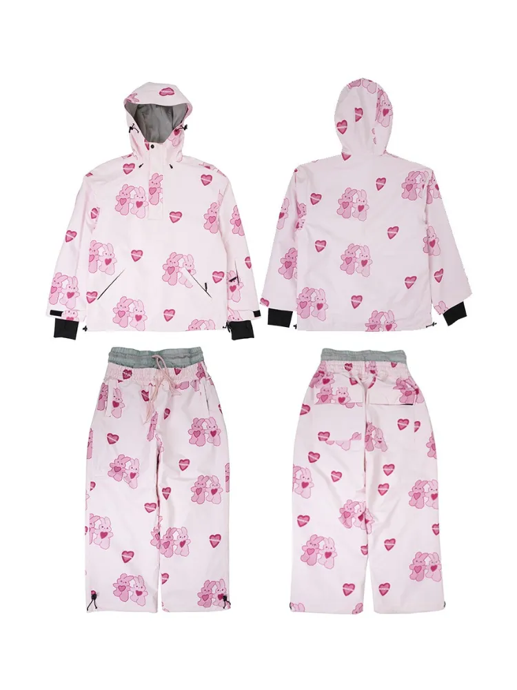 Molocoster Pink Rabbit Fleece Snow Suit - Unisex