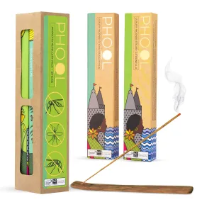 Phool Pack of 2 Natural Incense Sticks, Mosquito Repellent Pack(80 Organic Agarbatti Sticks|2 Fragrances- Citronella & Eucalyptus),Free Wooden Stand |Handrolled |Sulphur & Charcoal Free |100% Organic.