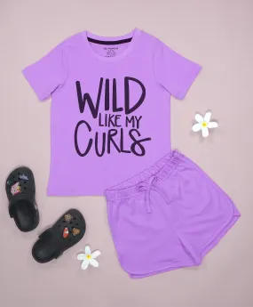 Wild Like My Curls Print Half Sleeves T-Shirt & Shorts Set